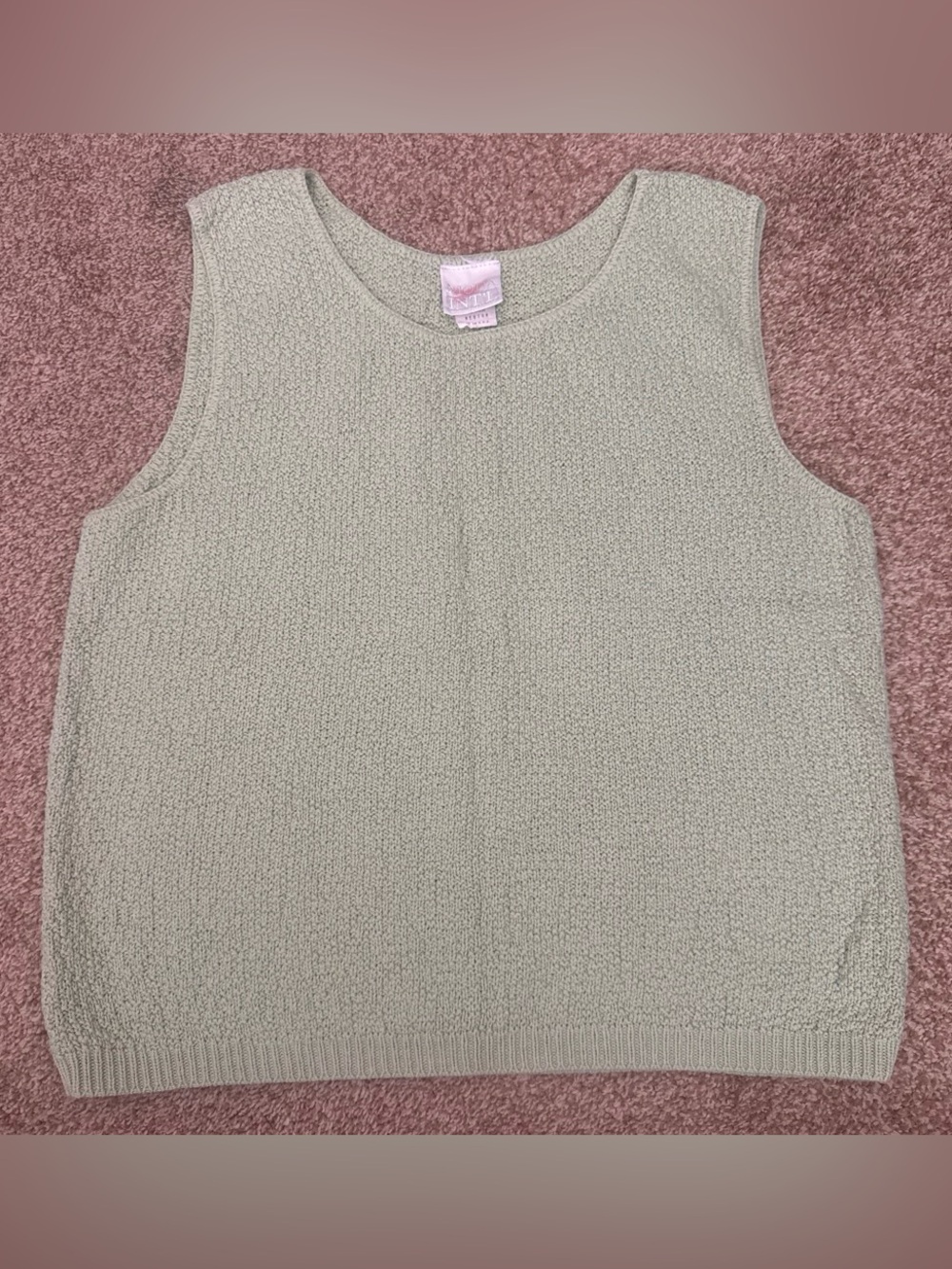 Vintage Moda Int’l Sleeveless Cotton Knit Tank Top in Light Sage, Medium